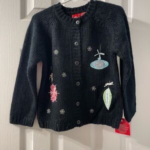 Black Kids Christmas Cardigan with Embroidered Accents
